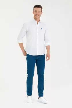 پیراهن مردانه طرحدار معمولی آبی تیره یو اس پولو