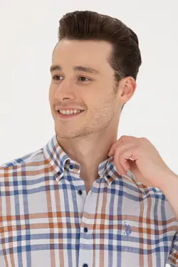 پیراهن مردانه طرحدار معمولی خاکستری یو اس پولو