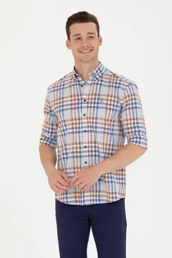 پیراهن مردانه طرحدار معمولی خاکستری یو اس پولو