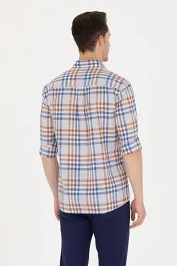 پیراهن مردانه طرحدار معمولی خاکستری یو اس پولو