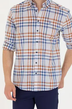 پیراهن مردانه طرحدار معمولی خاکستری یو اس پولو