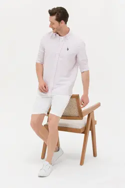 پیراهن مردانه طرحدار معمولی صورتی یو اس پولو