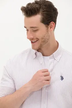 پیراهن مردانه طرحدار معمولی صورتی یو اس پولو