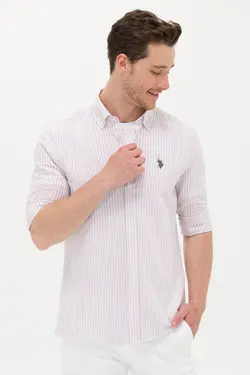 پیراهن مردانه طرحدار معمولی صورتی یو اس پولو