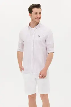 پیراهن مردانه طرحدار معمولی صورتی یو اس پولو