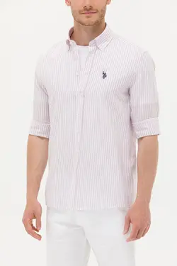 پیراهن مردانه طرحدار معمولی صورتی یو اس پولو