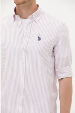 پیراهن مردانه طرحدار معمولی صورتی یو اس پولو