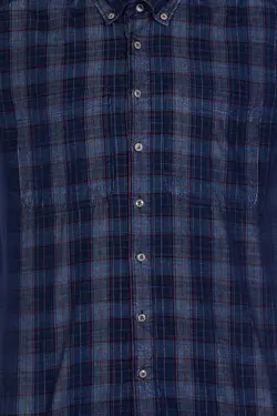 پیراهن مردانه آستین بلند طرحدار جیبدار راحت سرمه ای یو اس پولو