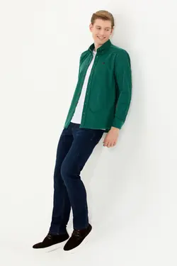 پیراهن مردانه آستین بلند بدون جیب طرحدار معمولی سبز یو اس پولو