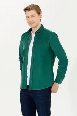 پیراهن مردانه آستین بلند بدون جیب طرحدار معمولی سبز یو اس پولو