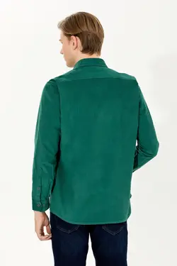 پیراهن مردانه آستین بلند بدون جیب طرحدار معمولی سبز یو اس پولو