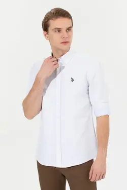 پیراهن مردانه آستین بلند ساده بدون جیب معمولی آبی روشن یو اس پولو