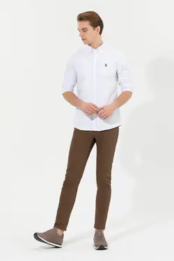 پیراهن مردانه آستین بلند ساده بدون جیب معمولی آبی روشن یو اس پولو