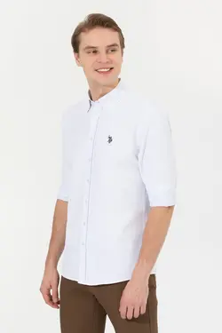 پیراهن مردانه آستین بلند ساده بدون جیب معمولی آبی روشن یو اس پولو