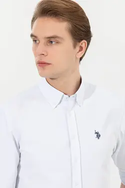 پیراهن مردانه آستین بلند ساده بدون جیب معمولی آبی روشن یو اس پولو