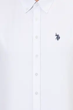 پیراهن مردانه آستین بلند ساده بدون جیب معمولی آبی روشن یو اس پولو