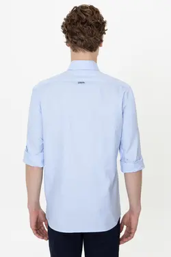 پیراهن مردانه آستین بلند ساده بدون جیب معمولی آبی روشن یو اس پولو