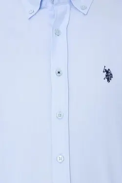 پیراهن مردانه آستین بلند ساده بدون جیب معمولی آبی روشن یو اس پولو