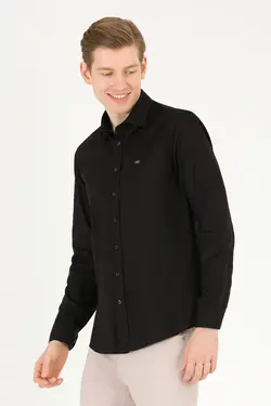 پیراهن مردانه آستین بلند ساده اسلیم فیت سیاه یو اس پولو