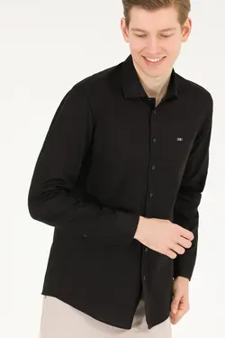 پیراهن مردانه آستین بلند ساده اسلیم فیت سیاه یو اس پولو