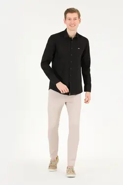 پیراهن مردانه آستین بلند ساده اسلیم فیت سیاه یو اس پولو