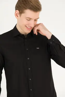 پیراهن مردانه آستین بلند ساده اسلیم فیت سیاه یو اس پولو