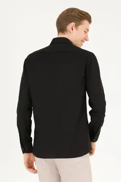 پیراهن مردانه آستین بلند ساده اسلیم فیت سیاه یو اس پولو