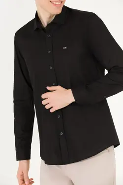 پیراهن مردانه آستین بلند ساده اسلیم فیت سیاه یو اس پولو