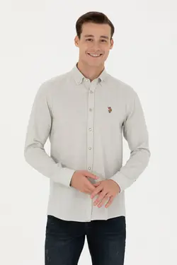 پیراهن مردانه آستین بلند ساده اسلیم فیت بژ یو اس پولو