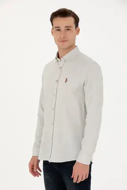 پیراهن مردانه آستین بلند ساده اسلیم فیت بژ یو اس پولو