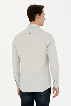 پیراهن مردانه آستین بلند ساده اسلیم فیت بژ یو اس پولو