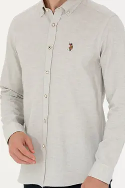پیراهن مردانه آستین بلند ساده اسلیم فیت بژ یو اس پولو