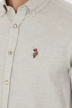 پیراهن مردانه آستین بلند ساده اسلیم فیت بژ یو اس پولو