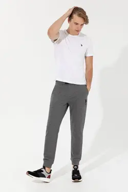 شلوار راحتی مردانه دمپا کشی ساده خاکستری ملانژ یو اس پولو