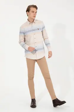 شلوار کتان و پارچه ای مردانه اسلیم کنار جیبدار شتری یو اس پولو