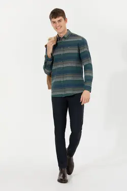 شلوار کتان و پارچه ای مردانه جیبدار اسلیم فیت سرمه ای یو اس پولو