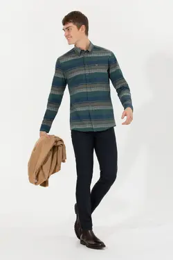 شلوار کتان و پارچه ای مردانه جیبدار اسلیم فیت سرمه ای یو اس پولو