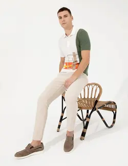 شلوار کتان و پارچه ای مردانه جیبدار طرحدار جذب بژ پیرکاردین