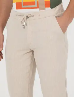 شلوار کتان و پارچه ای مردانه جیبدار طرحدار جذب بژ پیرکاردین