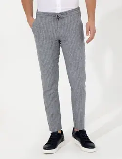 شلوار کتان و پارچه ای مردانه جیبدار طرحدار جذب سرمه ای پیرکاردین