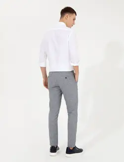 شلوار کتان و پارچه ای مردانه جیبدار طرحدار جذب سرمه ای پیرکاردین