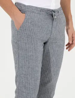 شلوار کتان و پارچه ای مردانه جیبدار طرحدار جذب سرمه ای پیرکاردین