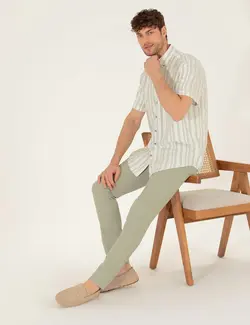 شلوار کتان و پارچه ای مردانه جیبدار مدل جذب سبز روشن پیرکاردین