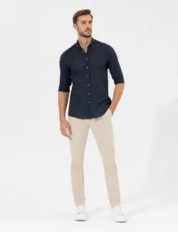 شلوار کتان و پارچه ای مردانه جیبدار نخی جذب بژ پیرکاردین