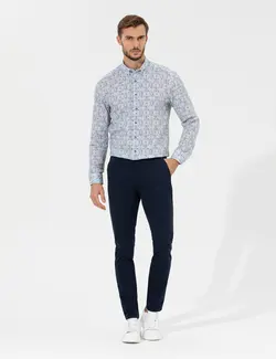 شلوار کتان و پارچه ای مردانه جیبدار نخی جذب سرمه ای پیرکاردین