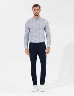 شلوار کتان و پارچه ای مردانه جیبدار نخی جذب سرمه ای پیرکاردین