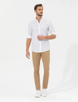 شلوار کتان و پارچه ای مردانه جیبدار نخی جذب شتری پیرکاردین