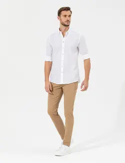 شلوار کتان و پارچه ای مردانه جیبدار نخی جذب شتری پیرکاردین