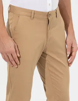 شلوار کتان و پارچه ای مردانه جیبدار نخی جذب شتری پیرکاردین