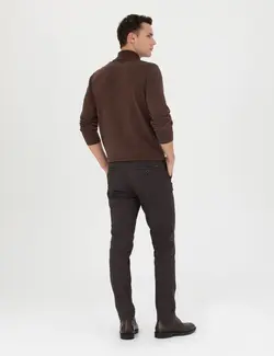 شلوار کتان و پارچه ای مردانه طرحدار جیبدار مدل جذب قهوه ای  پیرکاردین